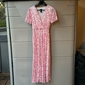 Pink Floral Wrap Dress, Midi